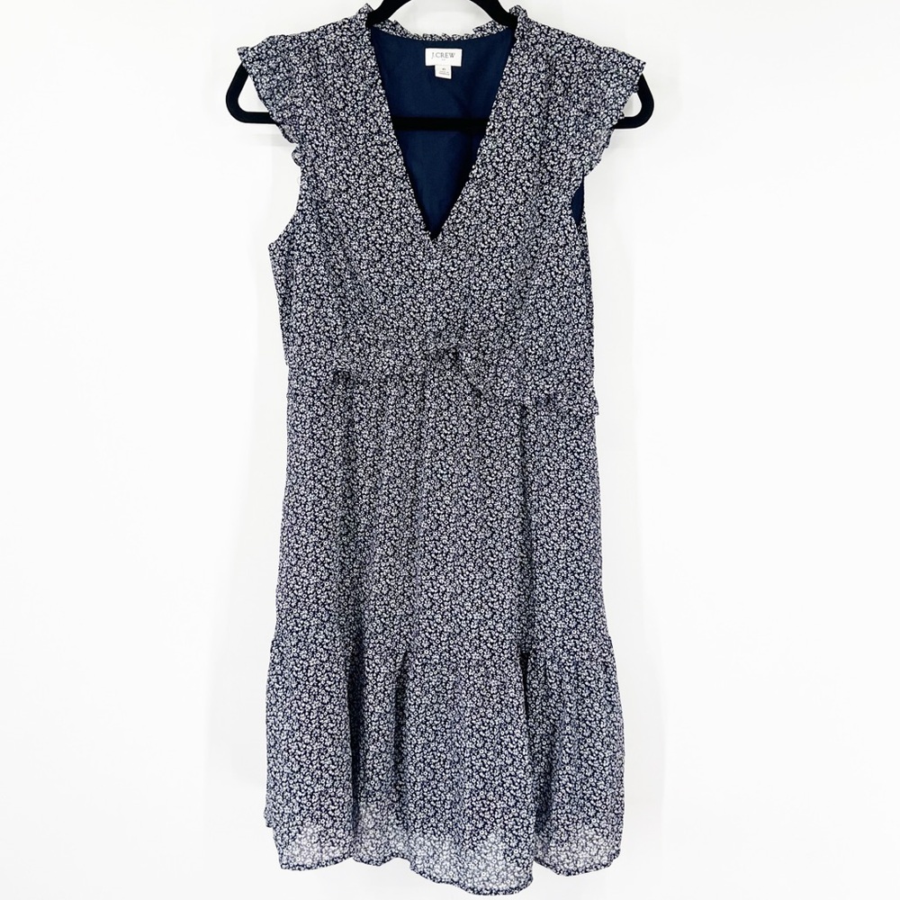 J. Crew Factory Ruffle V-Neck Mini Dress in Navy Floral